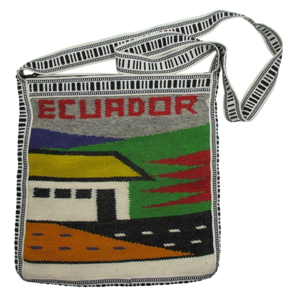 ECUADOR CROSSBODY SHOULDER BAG WOVEN 100% WOOL HANDMADE LINED ZIPPER HIPPIE BOHO - Picture 2 of 6